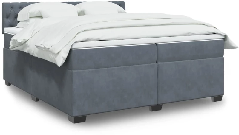 vidaXL Κρεβάτι Boxspring με Στρώμα Σκούρο Γκρι 200x200 εκ. Βελούδινο