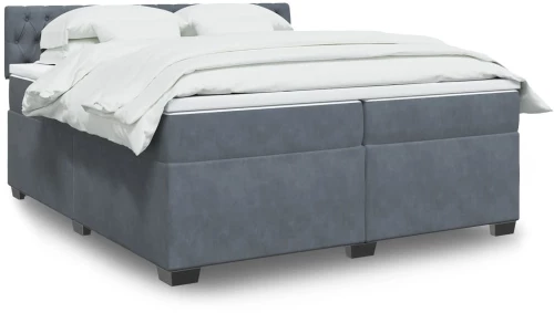 vidaXL Κρεβάτι Boxspring με Στρώμα Σκούρο Γκρι 200x200 εκ. Βελούδινο