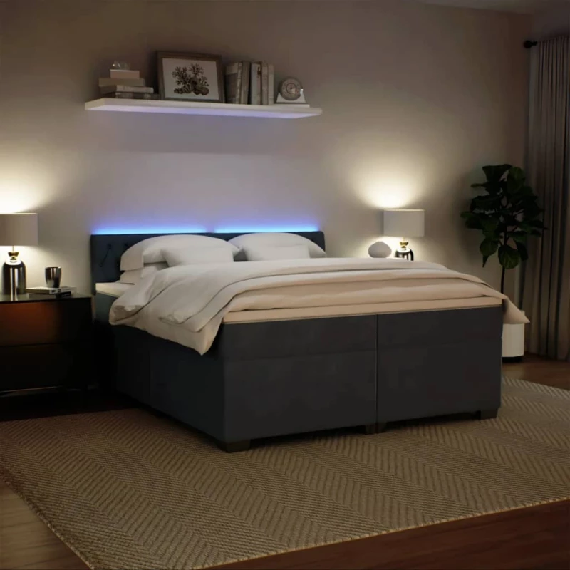 vidaXL Κρεβάτι Boxspring με Στρώμα Σκούρο Γκρι 200x200 εκ. Βελούδινο