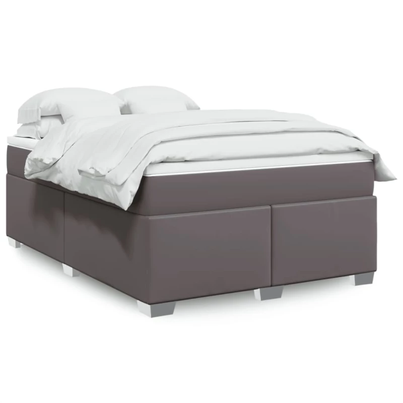 vidaXL Κρεβάτι Boxspring με Στρώμα Γκρι 140x200εκ. από Συνθετικό Δέρμα