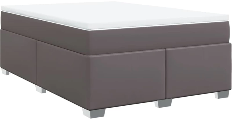 vidaXL Κρεβάτι Boxspring με Στρώμα Γκρι 140x200εκ. από Συνθετικό Δέρμα