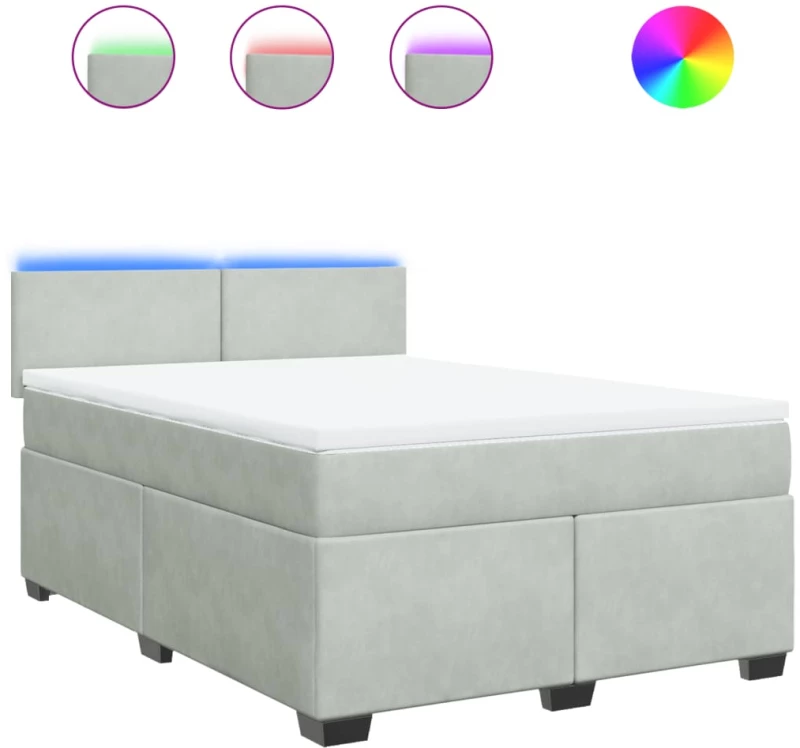 vidaXL Κρεβάτι Boxspring με Στρώμα Ανοιχτό Γκρι 140x200 εκ. Βελούδινο