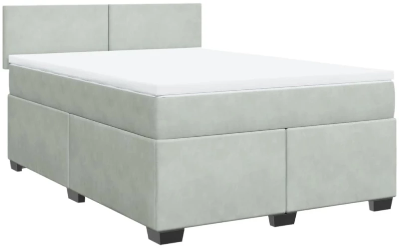 vidaXL Κρεβάτι Boxspring με Στρώμα Ανοιχτό Γκρι 140x200 εκ. Βελούδινο