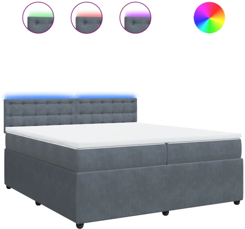 vidaXL Κρεβάτι Boxspring με Στρώμα Σκούρο Γκρι 200x200 εκ. Βελούδινο