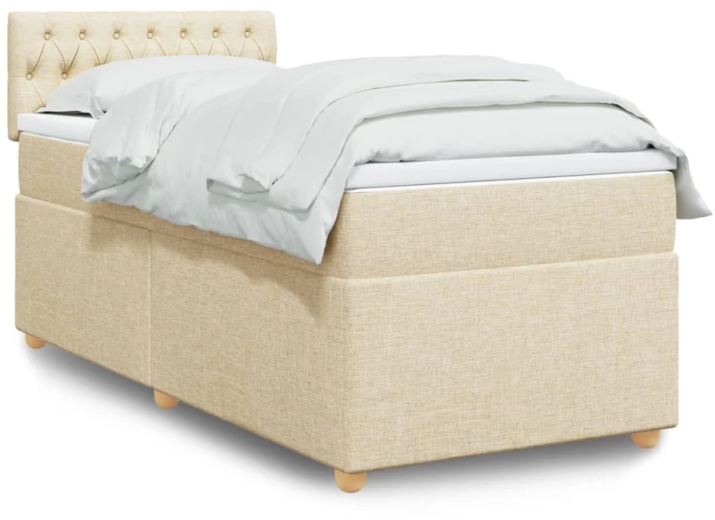 vidaXL Κρεβάτι Boxspring με Στρώμα Κρεμ 90x190 εκ.Υφασμάτινο