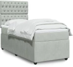vidaXL Κρεβάτι Boxspring με Στρώμα Ανοιχτό Γκρι 90x200 εκ. Βελούδινο