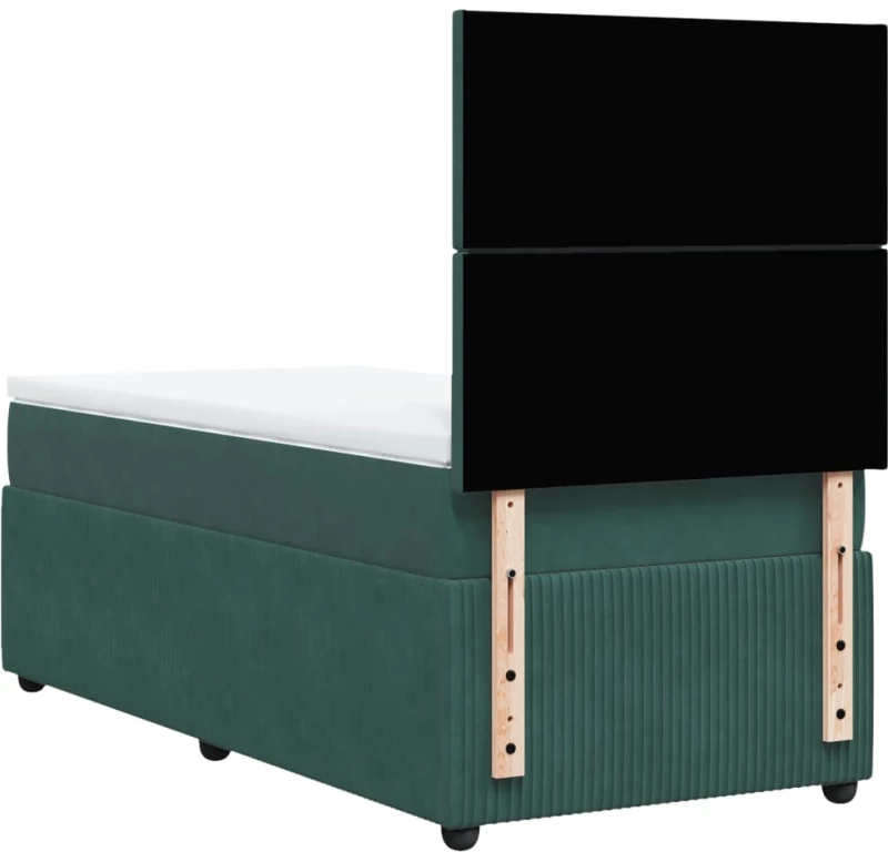 vidaXL Κρεβάτι Boxspring με Στρώμα Σκούρο Πράσινο 100x200εκ. Βελούδινο
