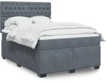 vidaXL Κρεβάτι Boxspring με Στρώμα Σκούρο Γκρι 140x190 εκ. Βελούδινο
