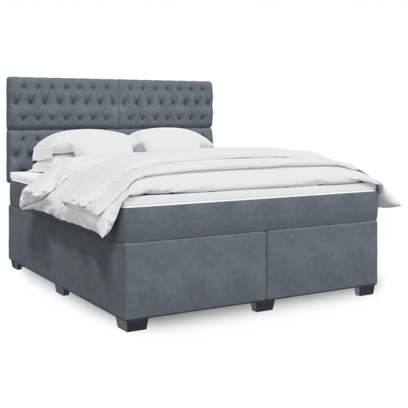 vidaXL Κρεβάτι Boxspring με Στρώμα Σκούρο Γκρι 180x200 εκ. Βελούδινο