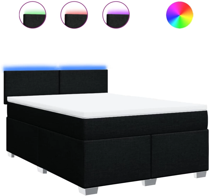 vidaXL Κρεβάτι Boxspring με Στρώμα Μαύρο 140x200 εκ. Υφασμάτινο