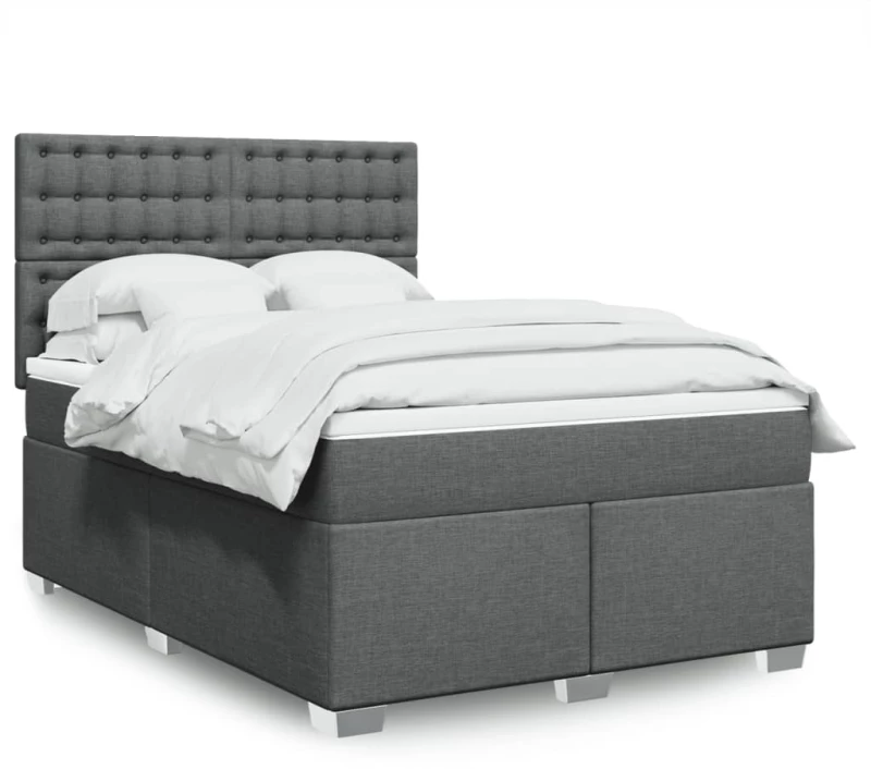 vidaXL Κρεβάτι Boxspring με Στρώμα Σκούρο Γκρι 140x200 εκ Υφασμάτινο