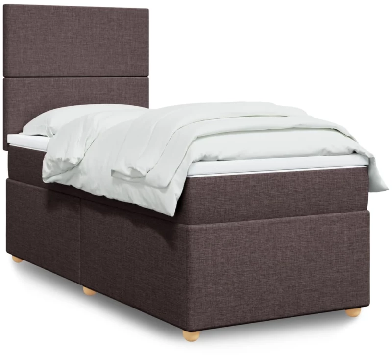 vidaXL Κρεβάτι Boxspring με Στρώμα Σκούρο Καφέ 90x190 εκ. Υφασμάτινο