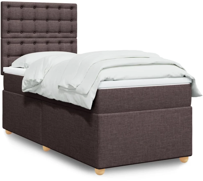 vidaXL Κρεβάτι Boxspring με Στρώμα Σκούρο Καφέ 90x190 εκ. Υφασμάτινο