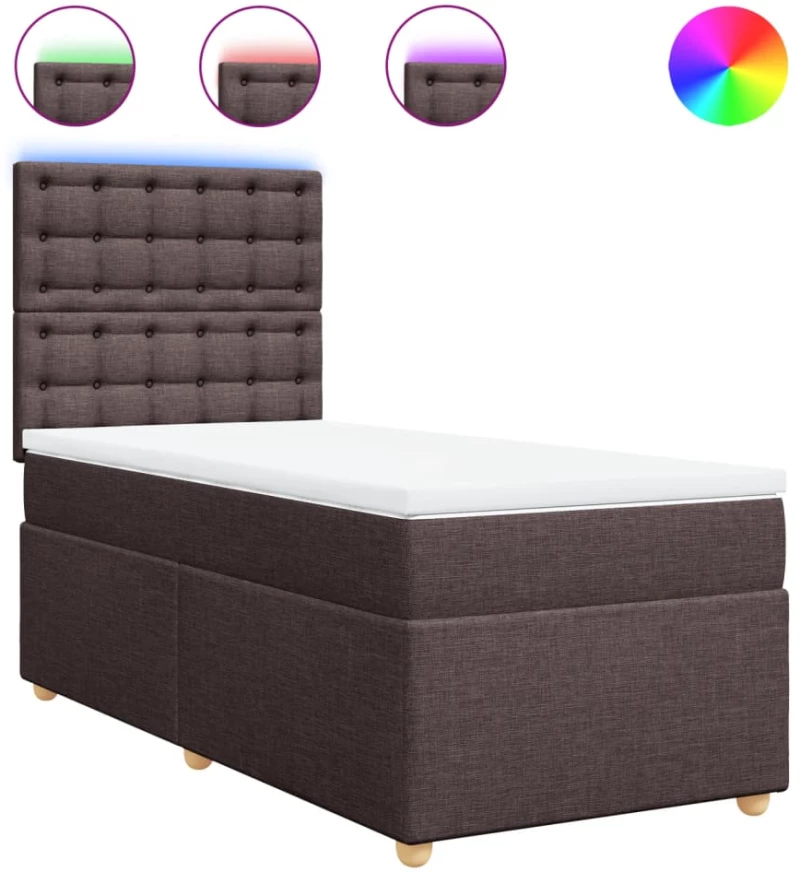 vidaXL Κρεβάτι Boxspring με Στρώμα Σκούρο Καφέ 90x190 εκ. Υφασμάτινο