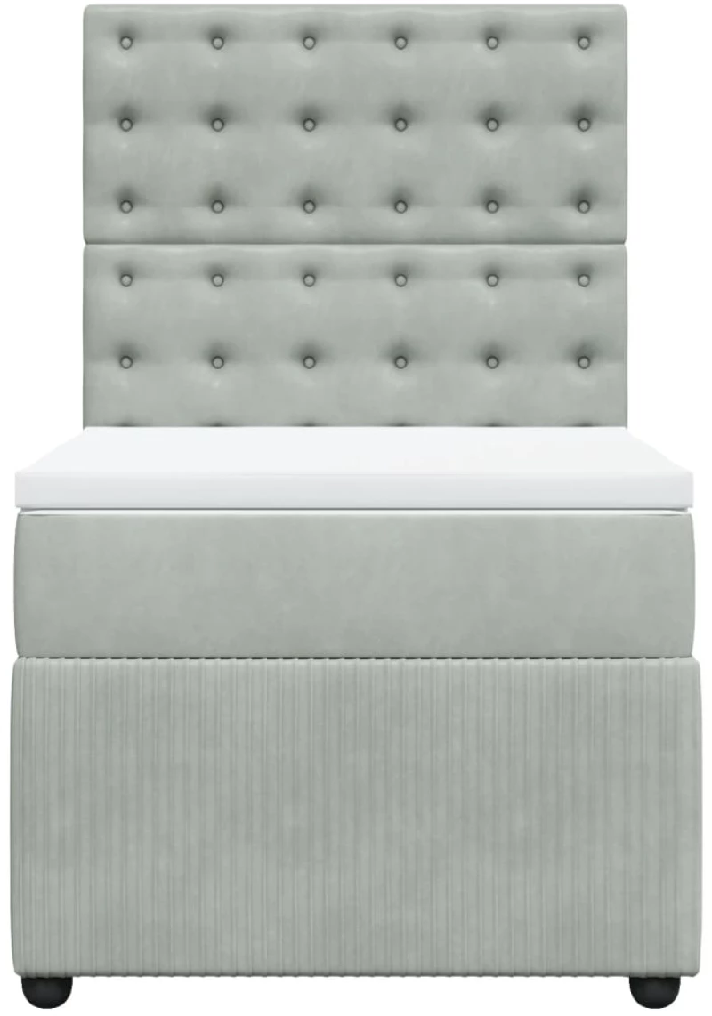 vidaXL Κρεβάτι Boxspring με Στρώμα Ανοιχτό Γκρι 90x190 εκ. Βελούδινο