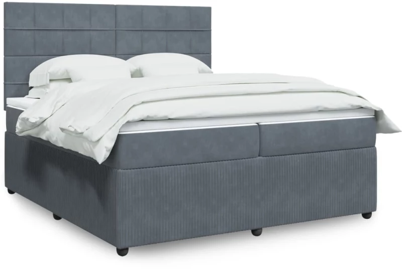 vidaXL Κρεβάτι Boxspring με Στρώμα Σκούρο Γκρι 200x200 εκ. Βελούδινο