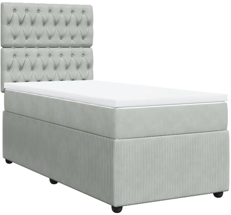 vidaXL Κρεβάτι Boxspring με Στρώμα Ανοιχτό Γκρι 90x190 εκ. Βελούδινο