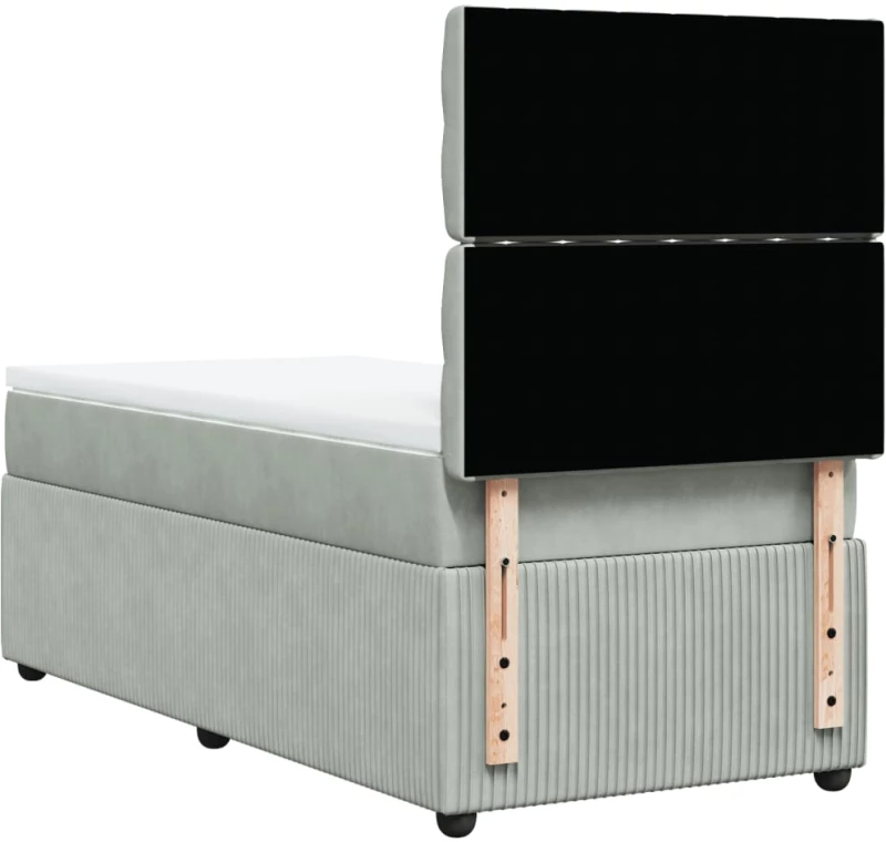 vidaXL Κρεβάτι Boxspring με Στρώμα Ανοιχτό Γκρι 90x190 εκ. Βελούδινο