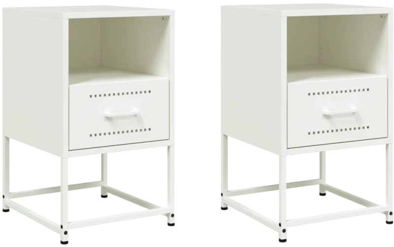 vidaXL Κομοδίνα 2 τεμ. Λευκό 36x39x60,5 εκ. από Χάλυβα