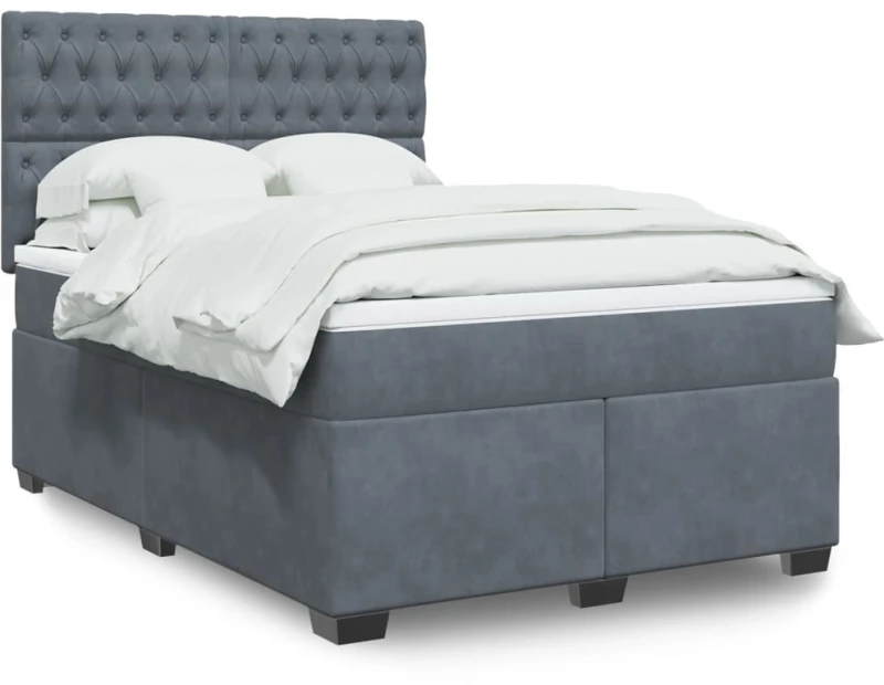 vidaXL Κρεβάτι Boxspring με Στρώμα Σκούρο Γκρι 140x200 εκ. Βελούδινο
