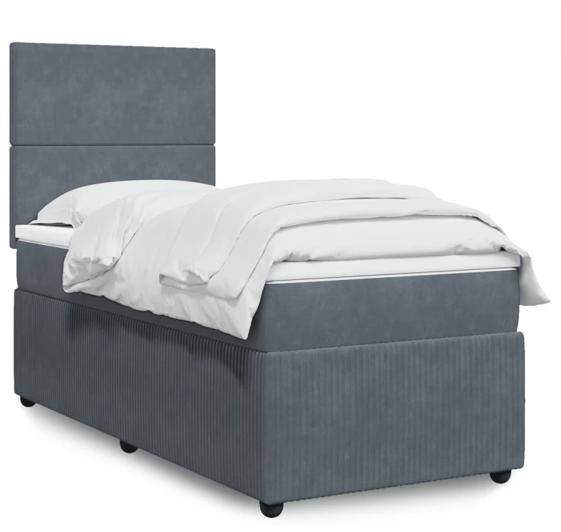 vidaXL Κρεβάτι Boxspring με Στρώμα Σκούρο Γκρι 100x200 εκ. Βελούδινο
