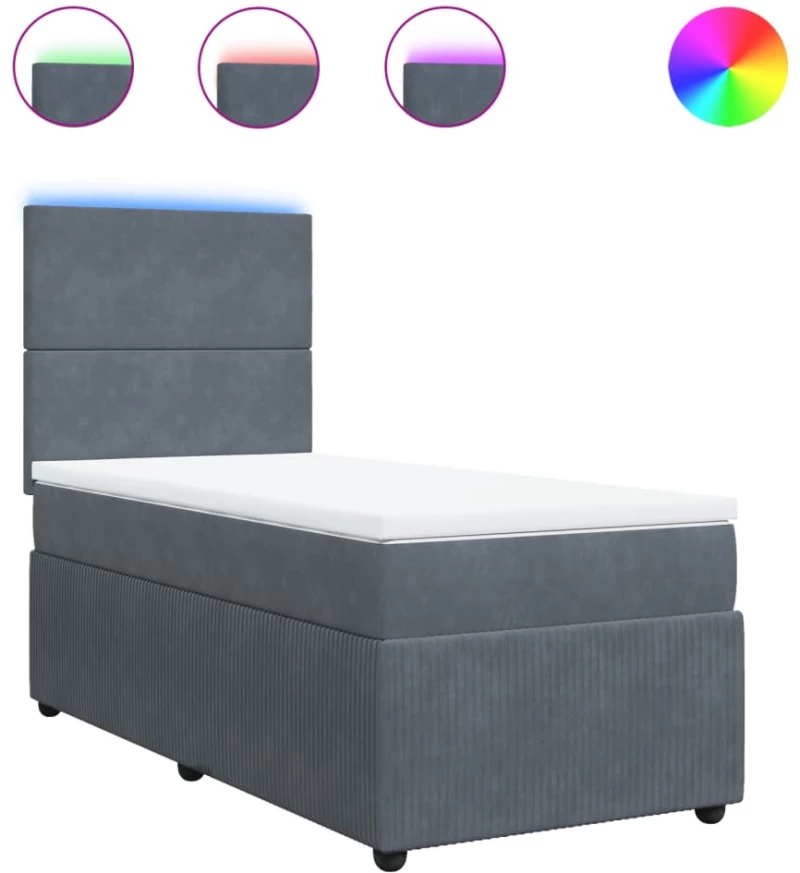 vidaXL Κρεβάτι Boxspring με Στρώμα Σκούρο Γκρι 100x200 εκ. Βελούδινο
