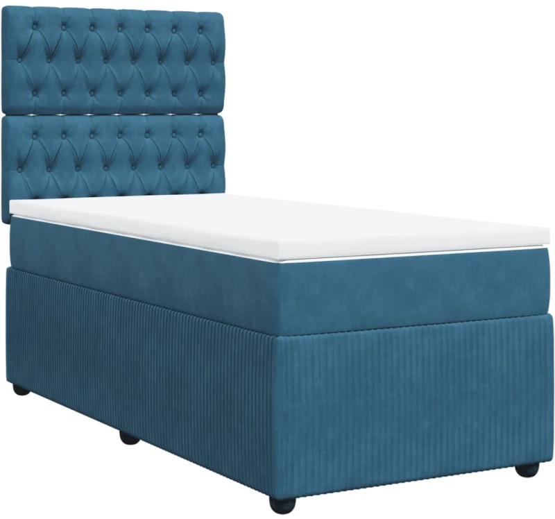 vidaXL Κρεβάτι Boxspring με Στρώμα Σκούρο Μπλε 90x190 εκ. Βελούδινο