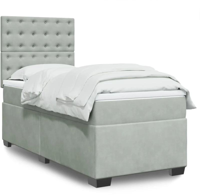 vidaXL Κρεβάτι Boxspring με Στρώμα Ανοιχτό Γκρι 90x200 εκ. Βελούδινο