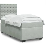 vidaXL Κρεβάτι Boxspring με Στρώμα Ανοιχτό Γκρι 90x200 εκ. Βελούδινο