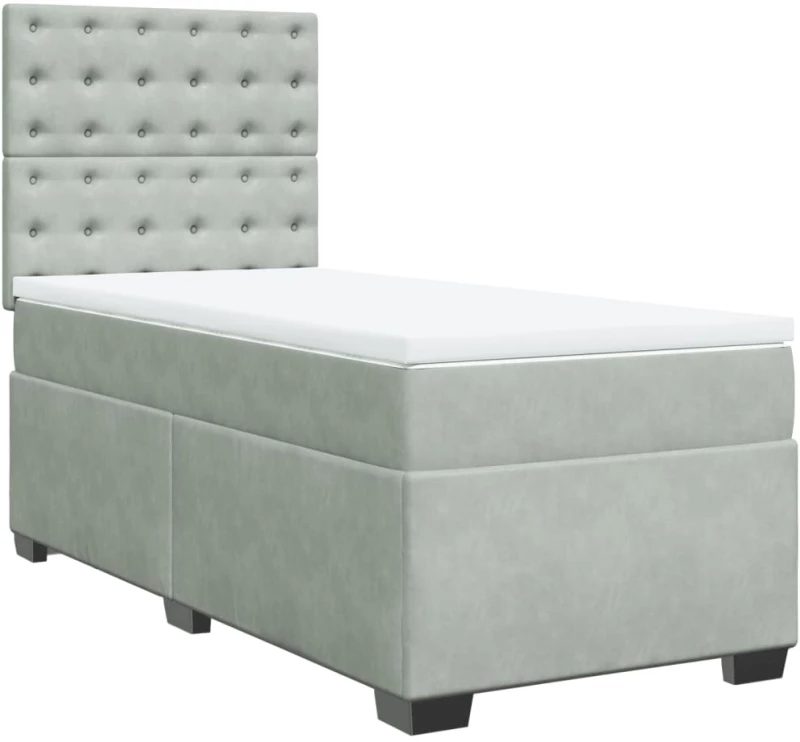 vidaXL Κρεβάτι Boxspring με Στρώμα Ανοιχτό Γκρι 90x200 εκ. Βελούδινο