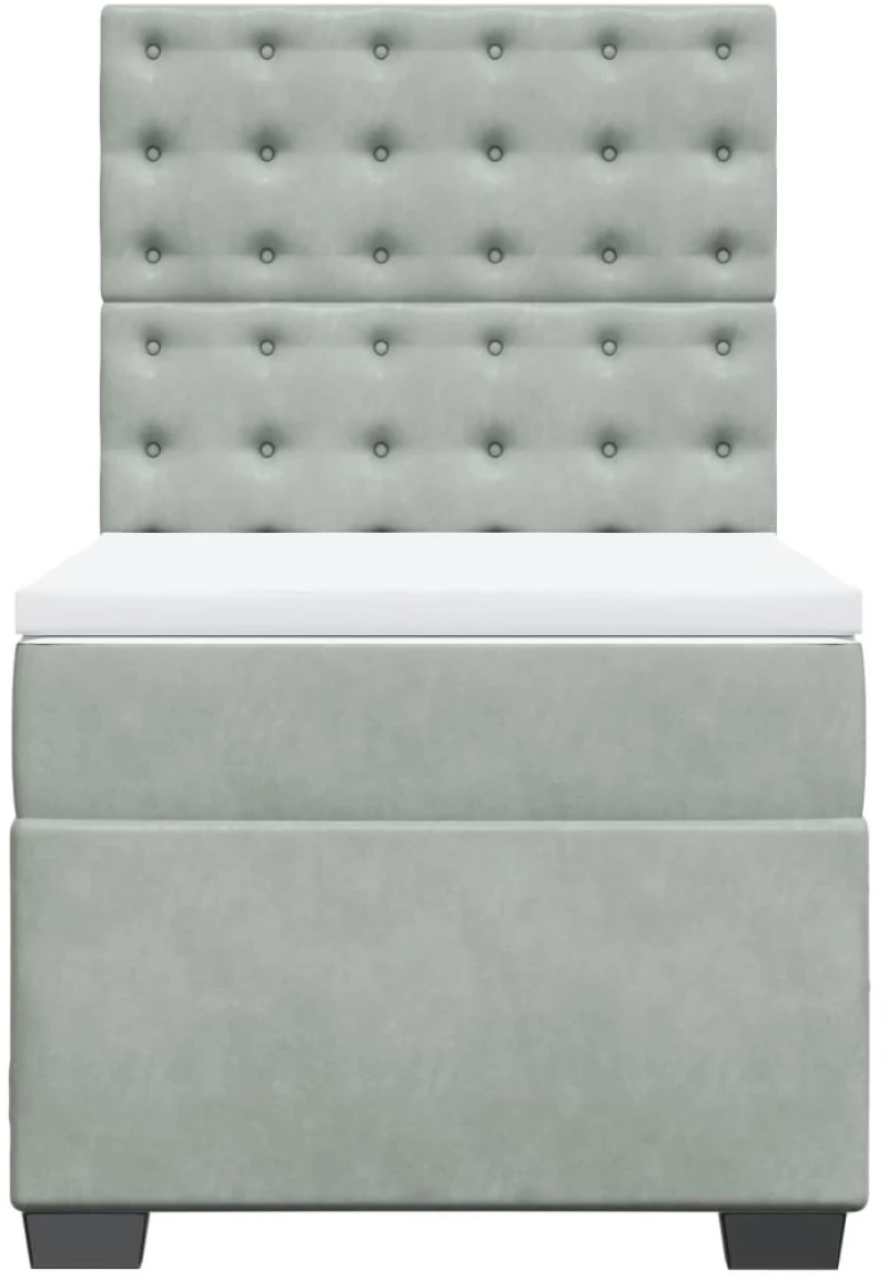 vidaXL Κρεβάτι Boxspring με Στρώμα Ανοιχτό Γκρι 90x200 εκ. Βελούδινο