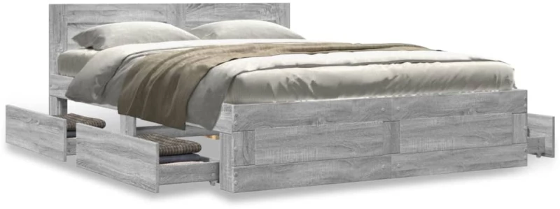 vidaXL Πλαίσιο Κρεβατιού με Κεφαλάρι Γκρι Sonoma 140x200εκ. Επεξ. Ξύλο