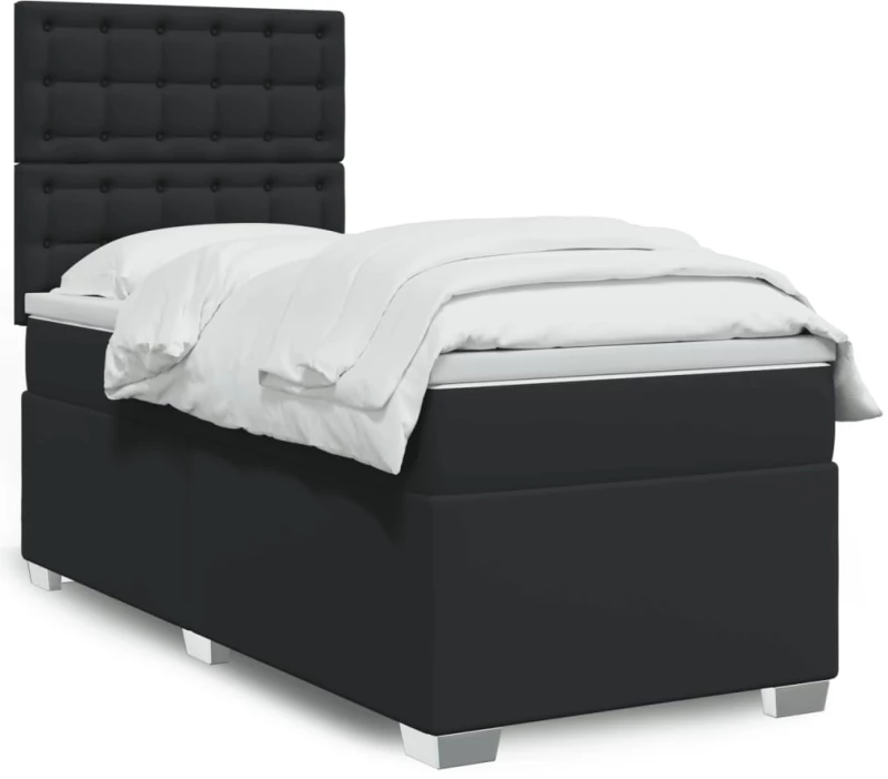 vidaXL Κρεβάτι Boxspring με Στρώμα Μαύρο 90x200εκ. από Συνθετικό Δέρμα