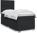 vidaXL Κρεβάτι Boxspring με Στρώμα Μαύρο 90x200εκ. από Συνθετικό Δέρμα