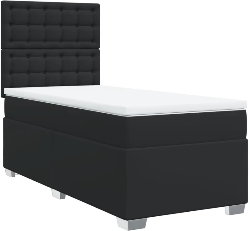 vidaXL Κρεβάτι Boxspring με Στρώμα Μαύρο 90x200εκ. από Συνθετικό Δέρμα