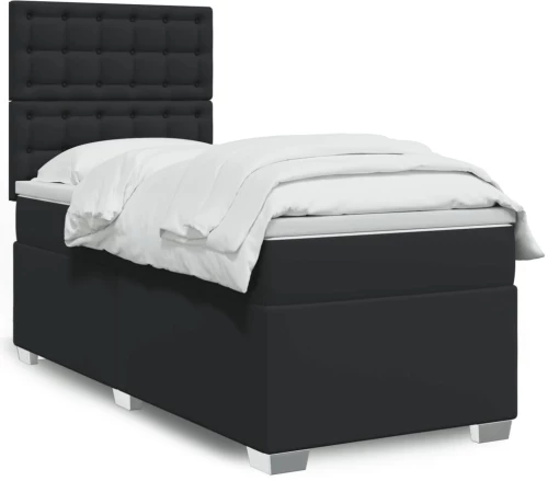 vidaXL Κρεβάτι Boxspring με Στρώμα Μαύρο Single Συνθ. Δέρμα