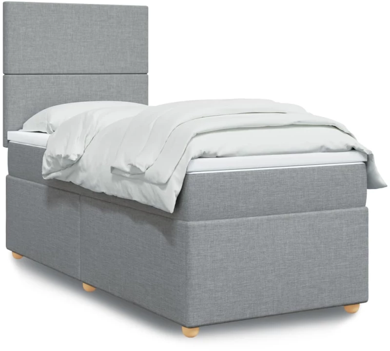 vidaXL Κρεβάτι Boxspring με Στρώμα Ανοιχτό Γκρι 90x200 εκ. Υφασμάτινο