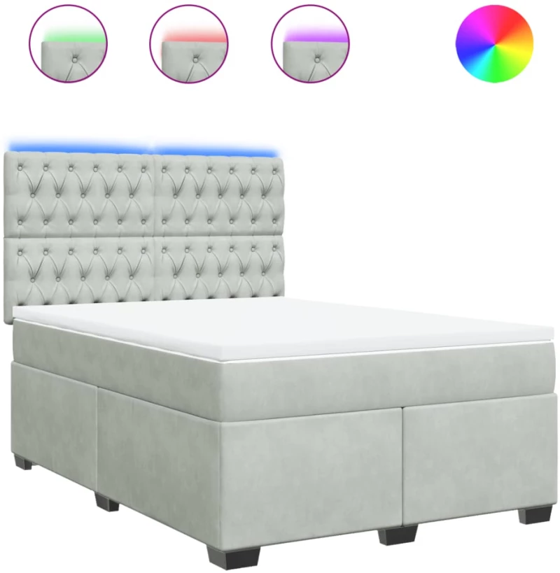 vidaXL Κρεβάτι Boxspring με Στρώμα Ανοιχτό Γκρι 160x200 εκ. Βελούδινο