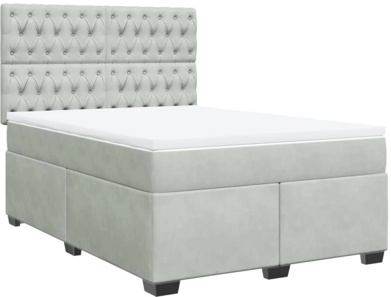 vidaXL Κρεβάτι Boxspring με Στρώμα Ανοιχτό Γκρι 160x200 εκ. Βελούδινο