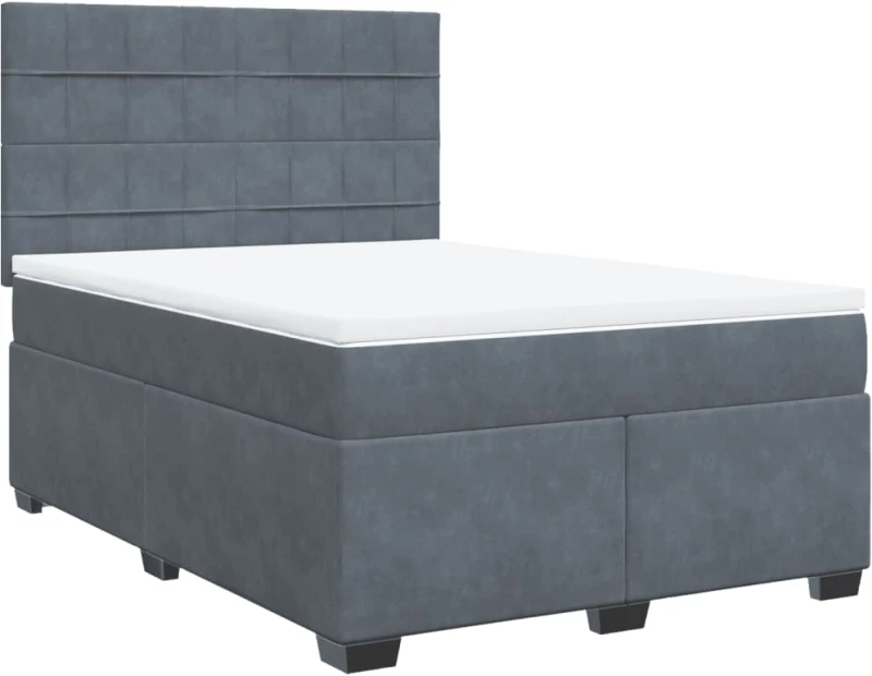 vidaXL Κρεβάτι Boxspring με Στρώμα Σκούρο Γκρι 140x200 εκ. Βελούδινο