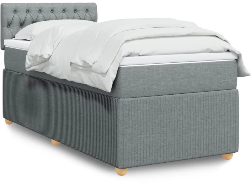 vidaXL Κρεβάτι Boxspring με Στρώμα Ανοιχτό Γκρι 90x190 εκ. Υφασμάτινο