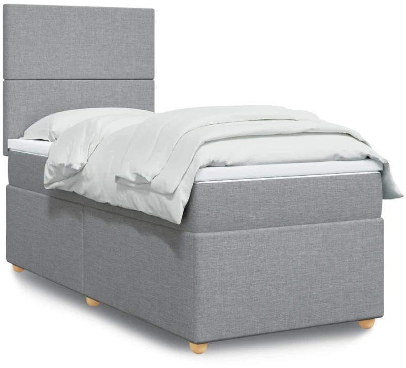 vidaXL Κρεβάτι Boxspring με Στρώμα Ανοιχτό Γκρι 100x200 εκ. Υφασμάτινο