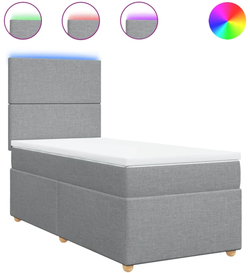 vidaXL Κρεβάτι Boxspring με Στρώμα Ανοιχτό Γκρι 100x200 εκ. Υφασμάτινο