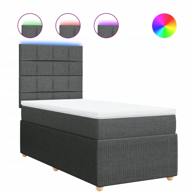 vidaXL Κρεβάτι Boxspring με Στρώμα Σκούρο Γκρι 90x190 εκ. Υφασμάτινο