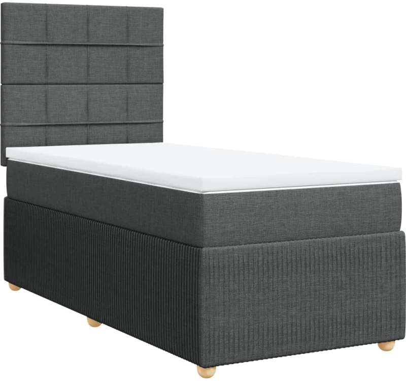 vidaXL Κρεβάτι Boxspring με Στρώμα Σκούρο Γκρι 90x190 εκ. Υφασμάτινο