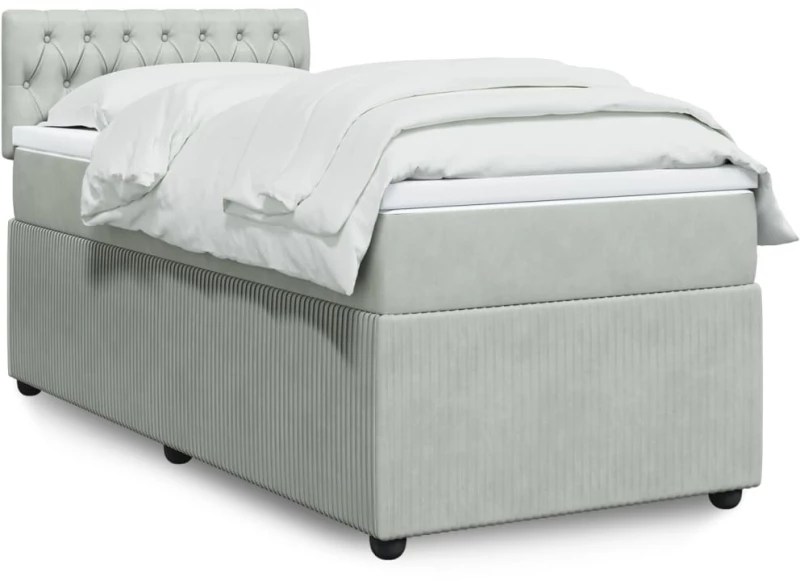 vidaXL Κρεβάτι Boxspring με Στρώμα Ανοιχτό Γκρι 90x200 εκ. Βελούδινο