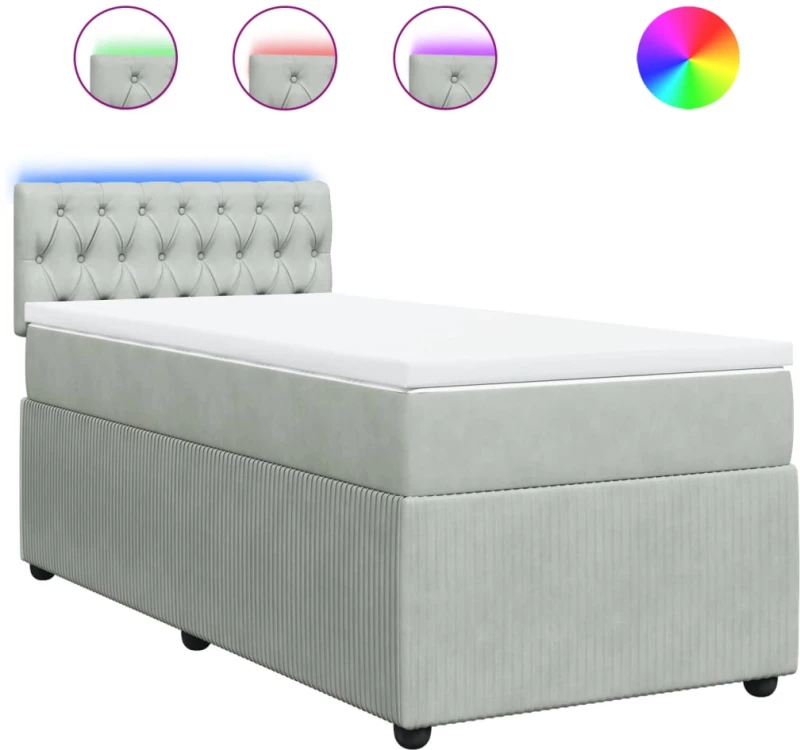 vidaXL Κρεβάτι Boxspring με Στρώμα Ανοιχτό Γκρι 90x200 εκ. Βελούδινο