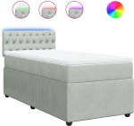 vidaXL Κρεβάτι Boxspring με Στρώμα Ανοιχτό Γκρι 90x200 εκ. Βελούδινο