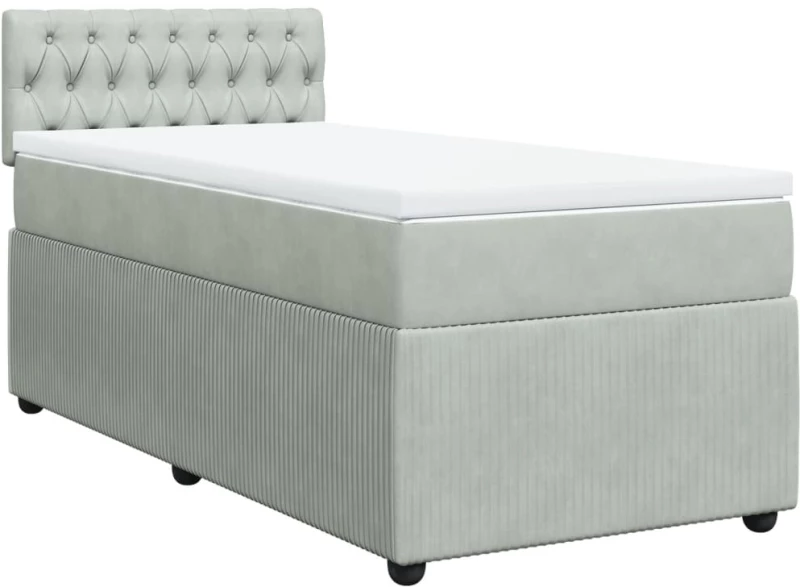 vidaXL Κρεβάτι Boxspring με Στρώμα Ανοιχτό Γκρι 90x200 εκ. Βελούδινο