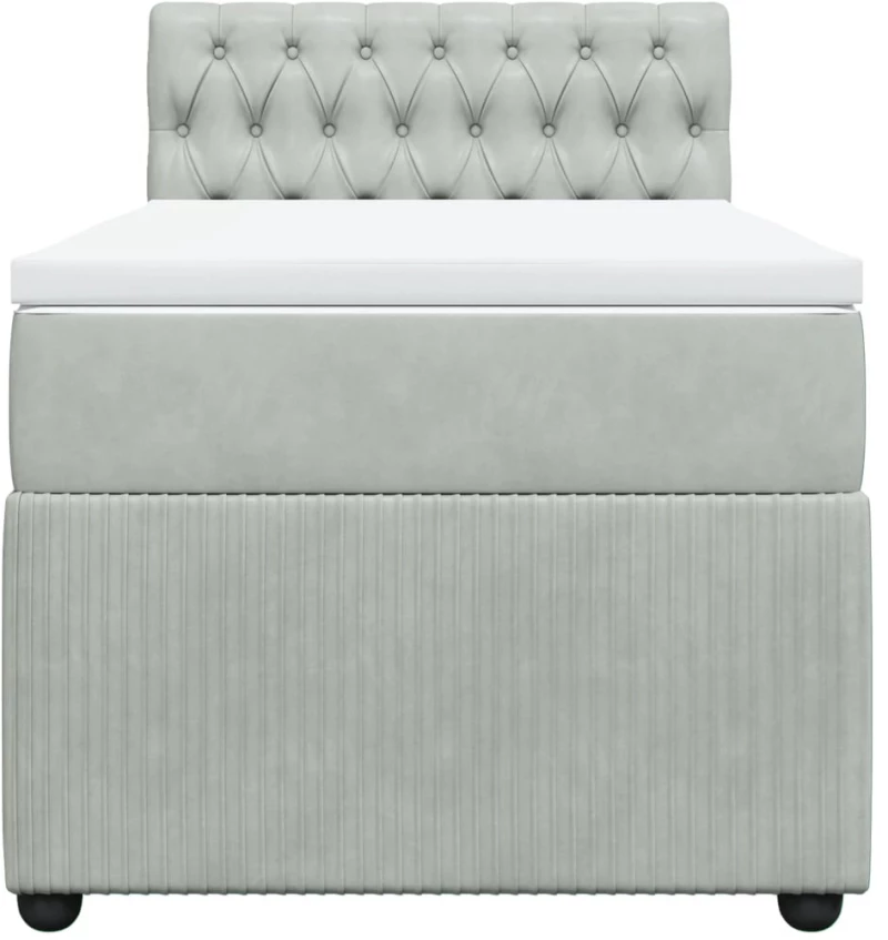 vidaXL Κρεβάτι Boxspring με Στρώμα Ανοιχτό Γκρι 90x200 εκ. Βελούδινο